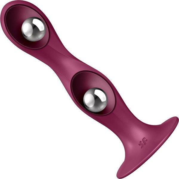 Дилдо Satisfyer Double Ball-R Red, унісекс, рухомі кульки всередині, на присосці SO8774 фото